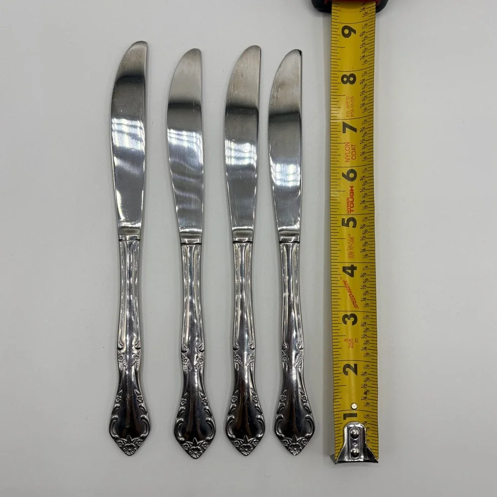 Estia Dinner Knives Floral Scroll Stainless Steel Korea Set of 4 Silver‎ 9in